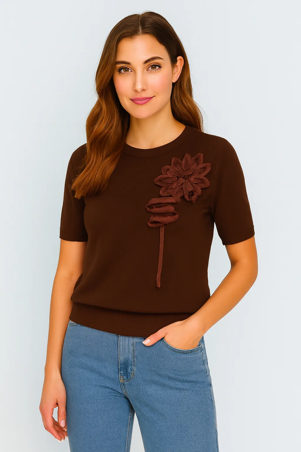 Плетена блуза с цвете