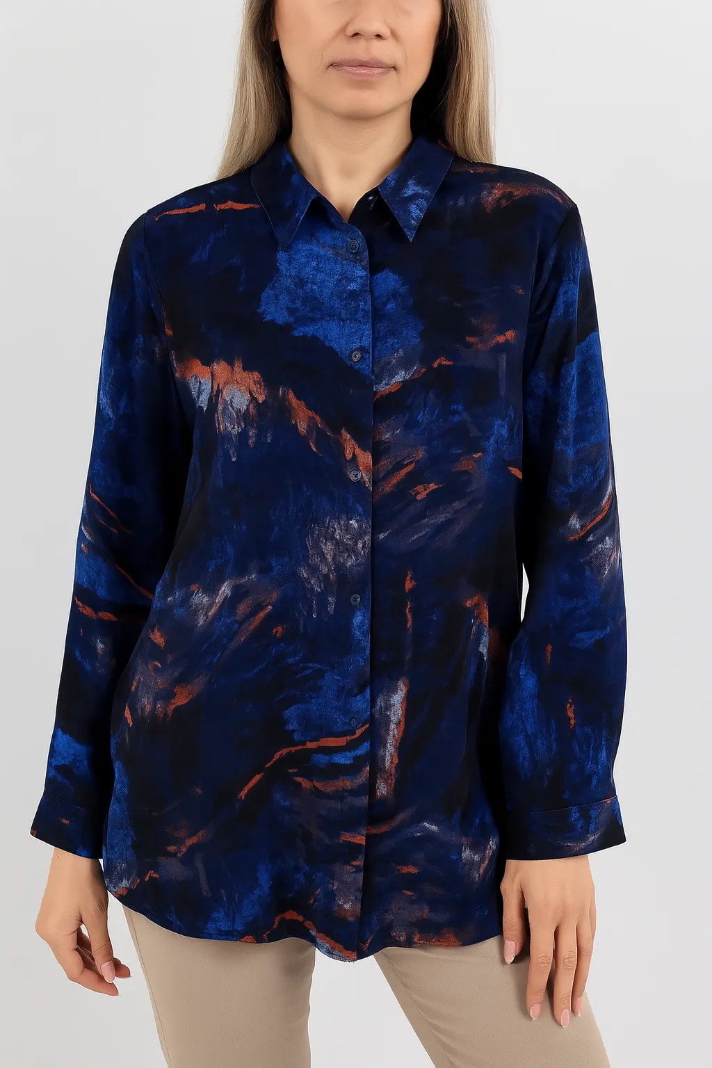 Риза с абстрактен принт в синьо и оранжево Toomy Live