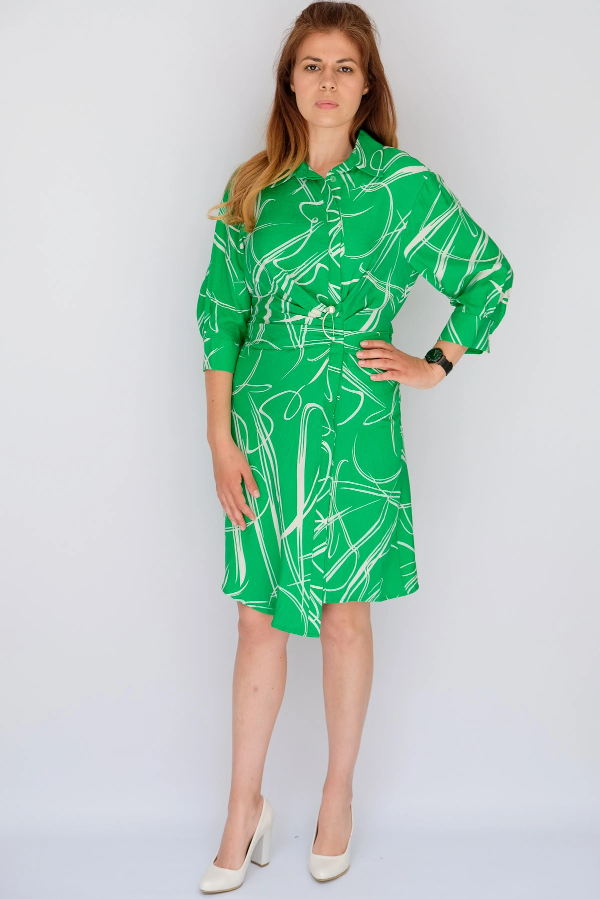 Зелена рокля с копчета и яка - Image 3