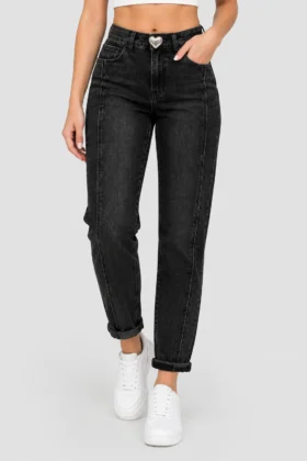 Дънки с камъчета Mom Fit