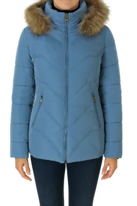 Синьо яке с пухена яка
