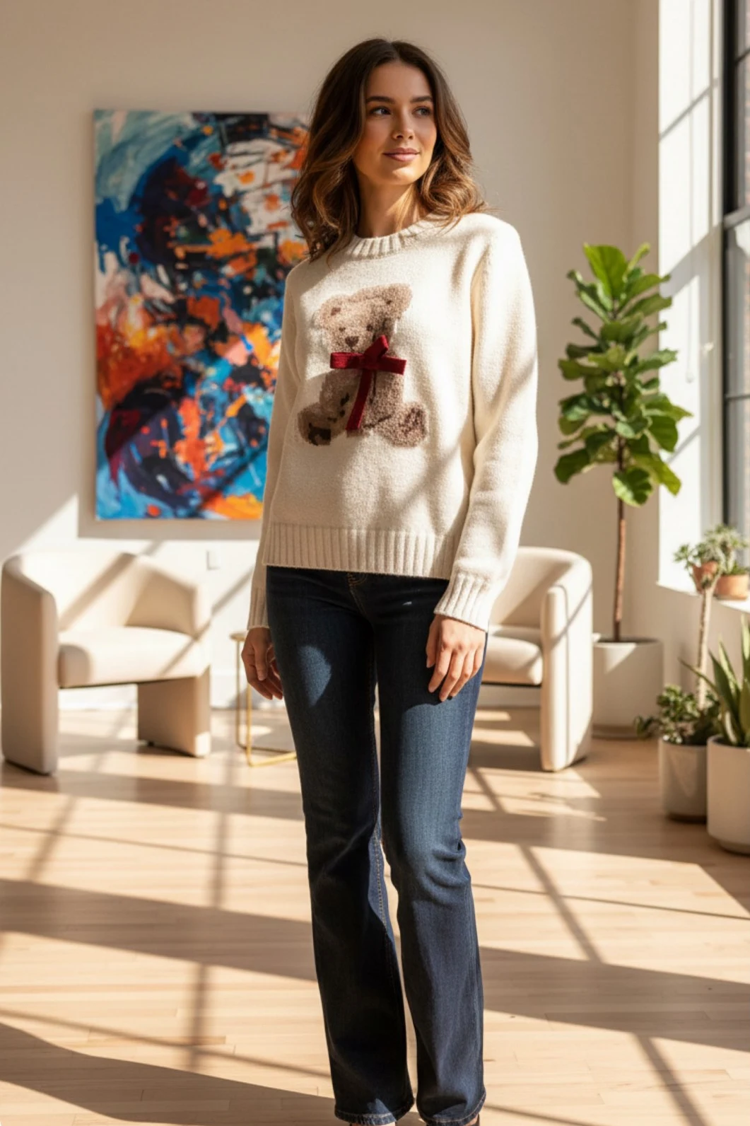 Плетена блуза с мече