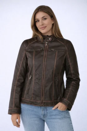 Кожено тъмнокафяво яке