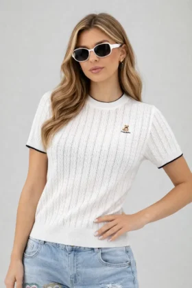 Плетена блуза с мече