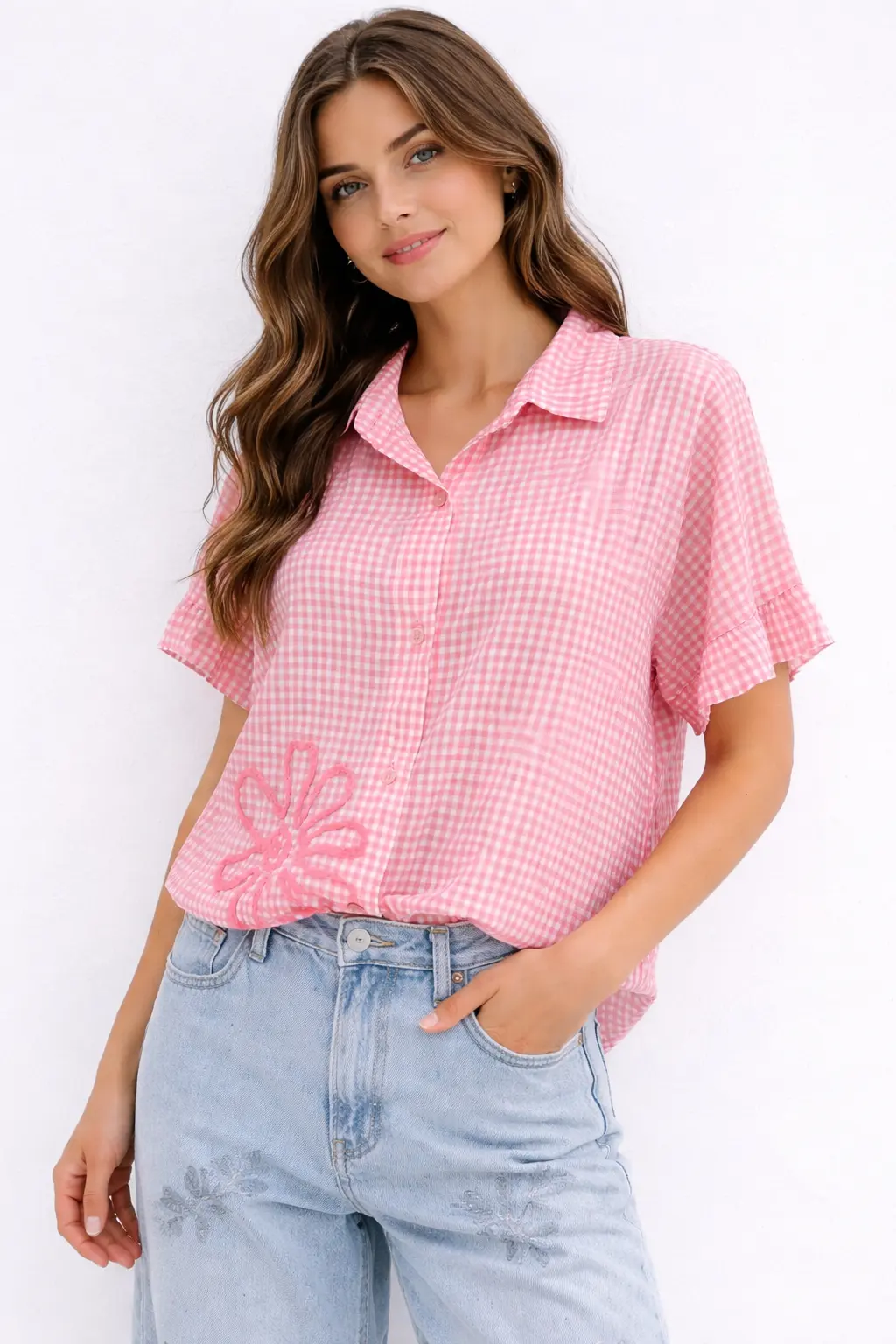 Риза в розово каре
