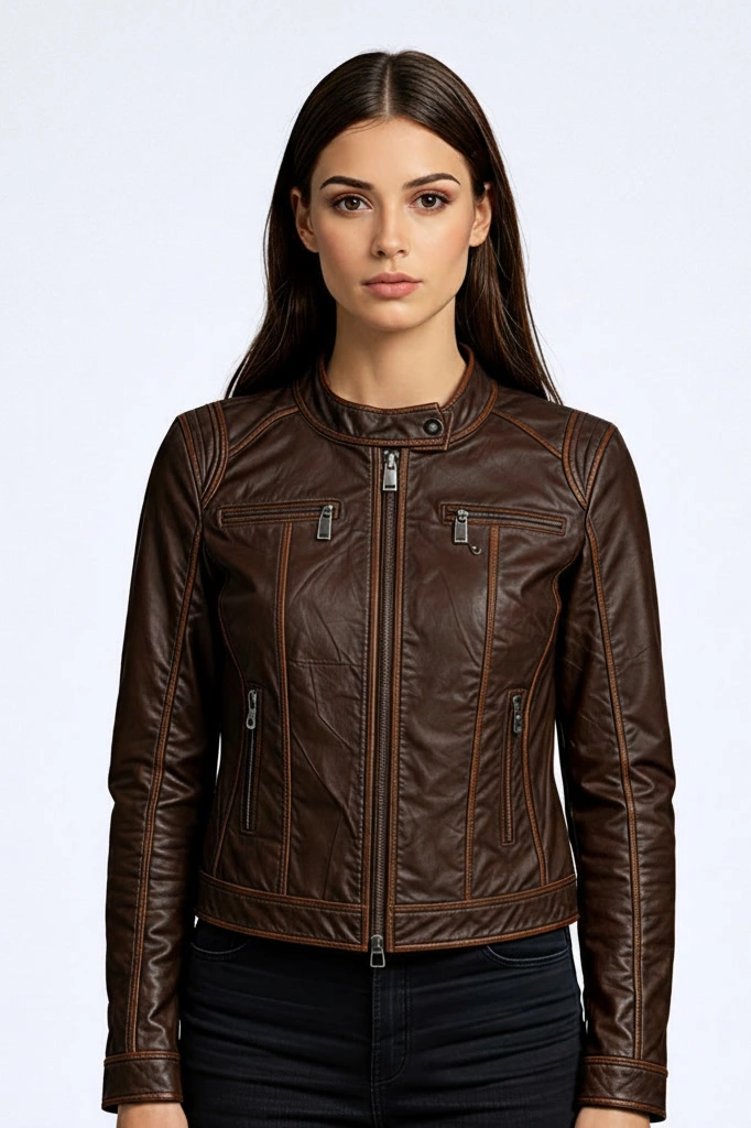 Кожено тъмнокафяво яке