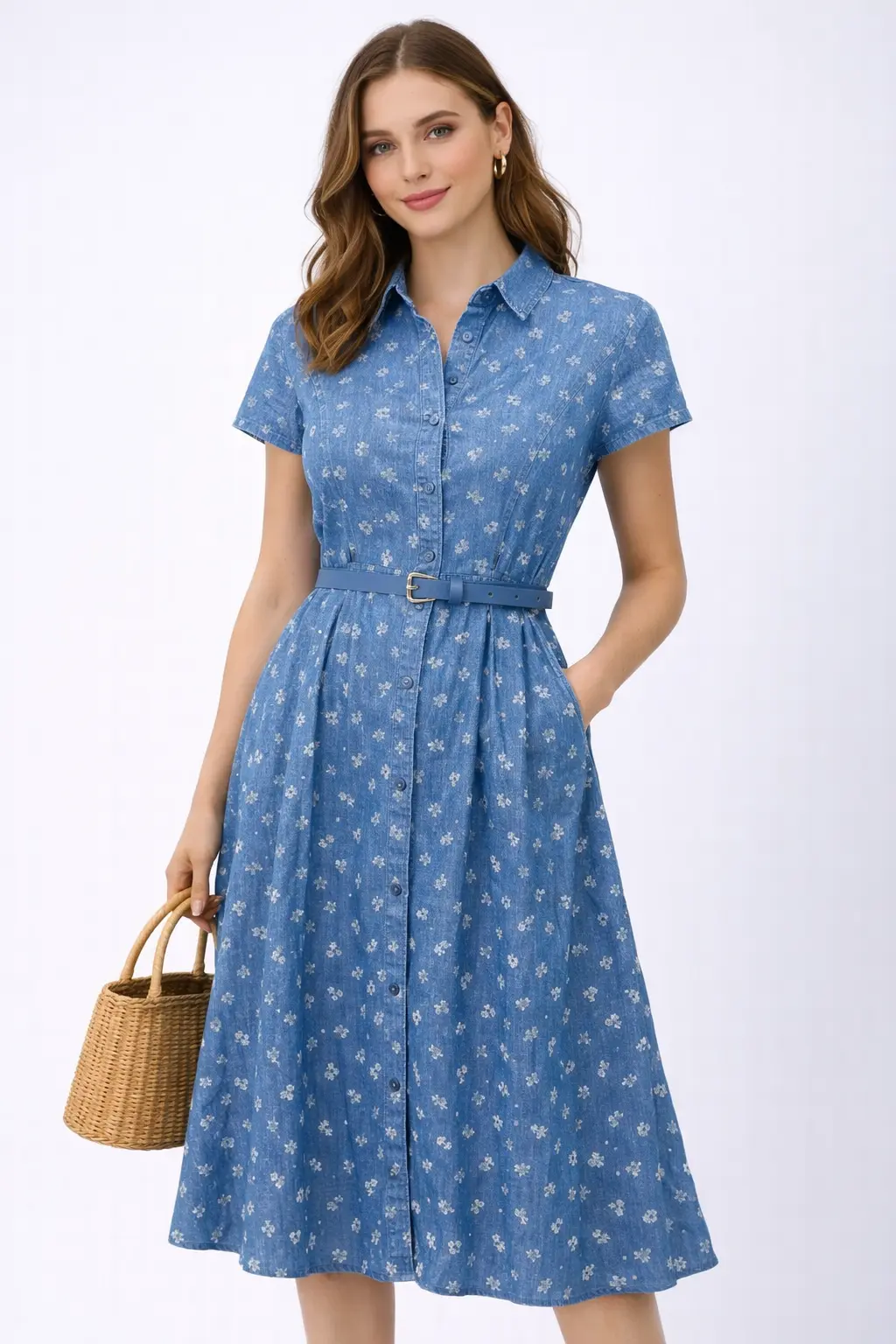 Рокля деним с цветнца