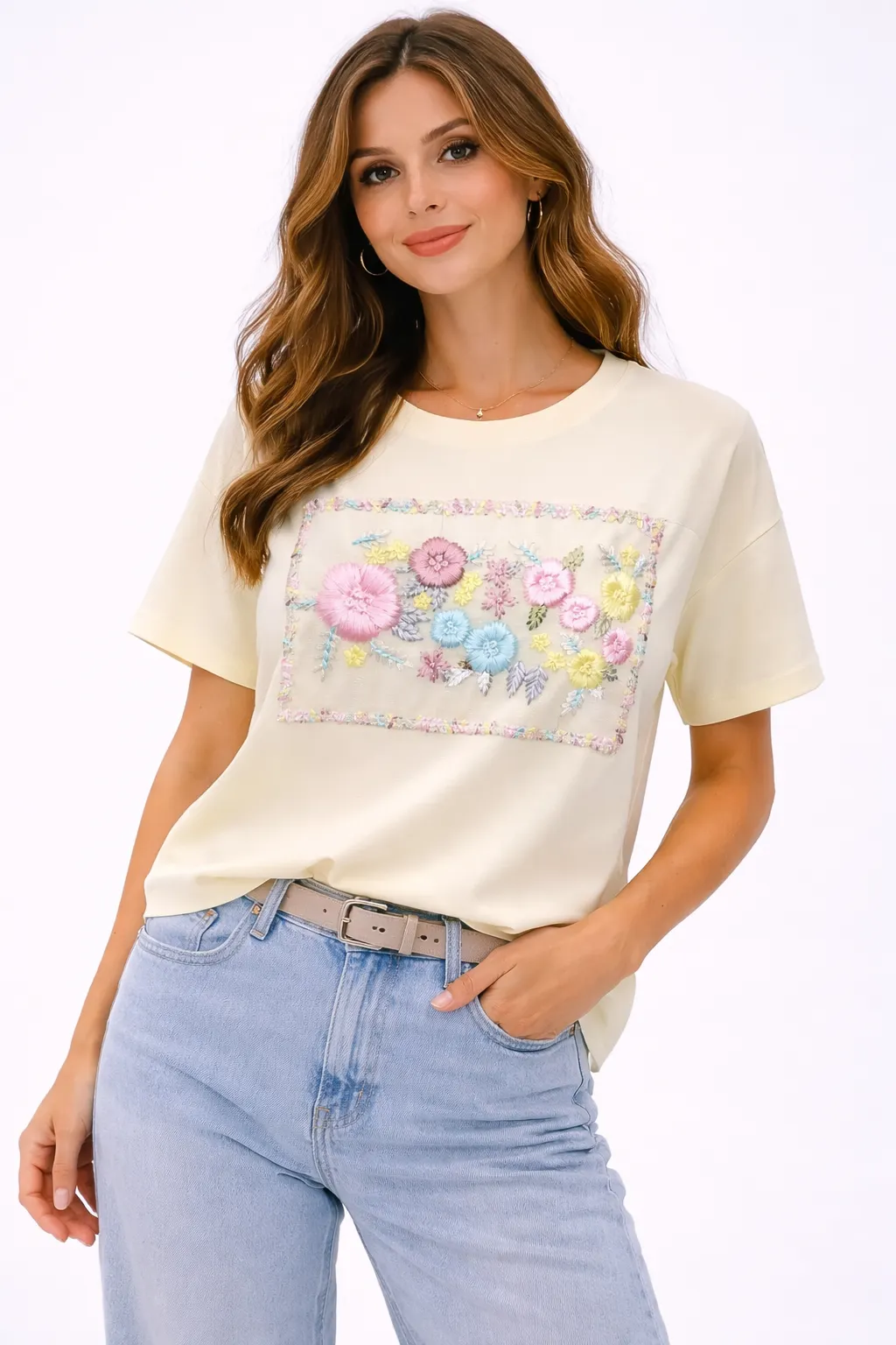 Блуза с 3D апликация цветя