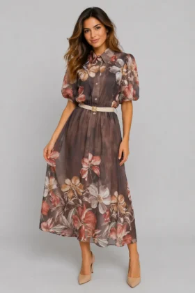 Кафява рокля шифон
