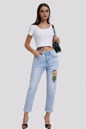 Дънки с бродерия mom fit