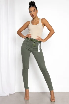 Слим дънки маслинени Push-Up